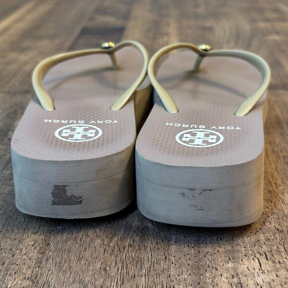 Tory Burch Women's Medallion Logo Platform Flip Flop Thong Sandal Tan Size 9.5 - Picture 5 of 10